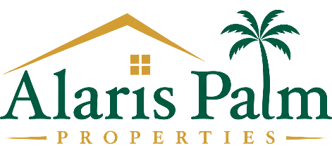 Alaris Palm Properties logo with gold roofline and green palm tree